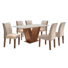 Conjunto Sala de Jantar Mesa Tampo de Vidro 6 Cadeiras Espanha Yescasa