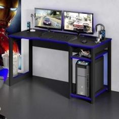 Mesa Gamer Escrivaninha Cyber 136cm Tecno Mobili Preto e Azul - Espres