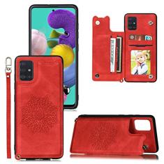 Capa de couro flip para Samsung Galaxy S21 Plus S20 FE Note 20 Ultra S10 Lite A21S A31 A41 A51 A71 A12 A32 A52 A72 Capa para cartão, vermelho, para Samsung A71 4G