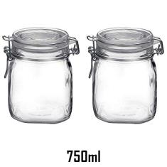 2 Potes de vidro quadrado 750ml Fido Rocco Bormioli hermético transparente com tampa para armazenamento de alimentos