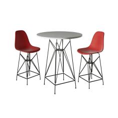 Jogo Mesa Bistrô Eames Branca 60Cm 2 Banquetas Vermelha Base Ferro Preto - Cor: Branco