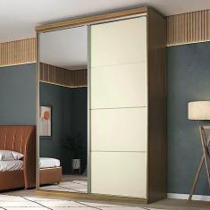 Guarda Roupa Casal com Espelho 2 Portas 3 Gavetas Sevilha Mambel SEVILHA NOGUEIRA/AREIA