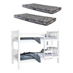 Beliche Solteiro Caribe Vira 2 Camas Solteiro C/Grade Proteção E Escada  C/ 2 Colchão Solteiro D-23-Branco