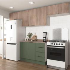 Cozinha Modulada 4 Peças com Tampo 3 Aéreos e 1 Balcão para Pia Ipanema CabeCasa MadeiraMadeira Acácia/Verde Folha/Branco