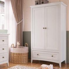 Guarda Roupa 2 Portas e 1 Gavetas em Madeira Maciça Branco Nest Branco