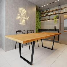 Mesa Industrial para Ambiente Biofílico Madeira Maciça Lanna com Ferragem 2,50m Preto