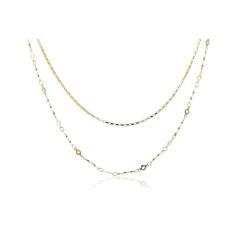 Colar Duplo Corrente Lisa Corrente Trabalhada Folheado Ouro [F027]