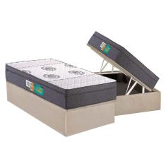 Cama Box Baú Solteiro: Colchão Espuma D33 Polar Pérola Euro Pillow + Base CRC Suede Clean(88x188)