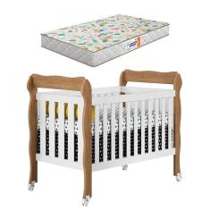 Berço Americano Lila Branco Acetinado Amadeirado Com Colchão Gazin - Carolina