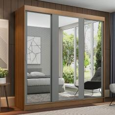 Guarda-roupa Madesa Reno 3 Porta Correr Espelho Rustic Cinza