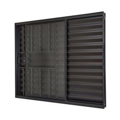 Janela de Alumínio Veneziana 100x120cm 3 Folhas com Grade e Vidro Liso
