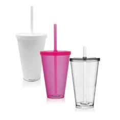 Kit 3 Copos Com Tampa E Canudo - 3 Cores Acrílico - Krystalon