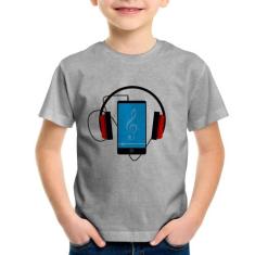 Camiseta Infantil Headphone Smartphone - Foca na Moda, Cinza, 10
