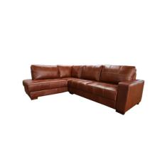 Sofá de Couro Canto Marrocos 3 lugares com Chaise Esquerda Conhaque co