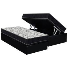 Cama Box Baú Solteiro: Colchão Espuma D45 Ortobom - Airtech 150 + Base Crc Suede Black (88x188)