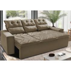 Sofá 3 Lugares Retrátil E Reclinável 2,00m Cama Inbox Smal Com Bordado Pantográfico Suede Castor