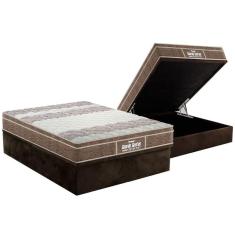 Cama Box Baú Casal Kit Colchão Espuma D33 Euro Pillow Suede Brown 138x188 Marrom Probel