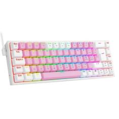 Teclado Mecânico Gamer Castor RGB Rosa Com Branco Switch Azul ABNT2 - 