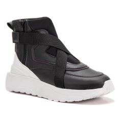 Tênis Feminino Cano Alto Zíper Liso Moderno Conforto-Feminino