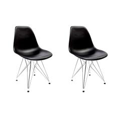 Conjunto com 2 Cadeiras Eames Preta - Base Eiffel Cromada