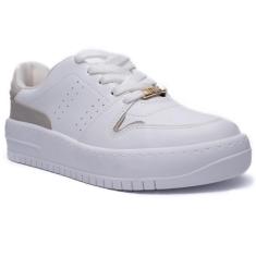 Tênis Vizzano Camurça Perfuros Feminino - Branco e Bege - 40-Feminino