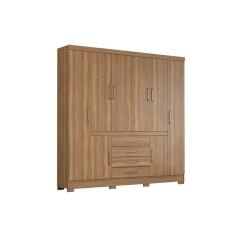 Guarda Roupa Casal New Realce 8 Portas de Abrir 4 Gavetas MDP-Madeira Amêndola Touch Demóbile