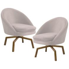Kit 2 Poltronas Decorativas Giratórias Rafa C-309 Veludo Bege Domi Móveis