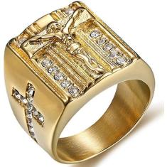 Anel Masculino Homem Cristo Cristão Jesus Banhado Ouro 18K - Jewelery