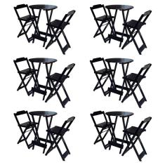 Kit 6 Jogos De Mesa Bistrô De Madeira Com 2 Cadeiras Dobravel Preto - Preto