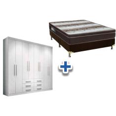Cama Box Casal + Colchão Light Ortobom + Guarda Roupa Master 8.6 Branco