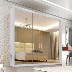 Guarda Roupa Casal 3 Portas Espelhado e 4 Gavetas Panamá - Sallêto  - Branco