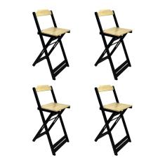 Kit 4 Banquetas Bistro Soberana Bar em Madeira Padrão - Natural/preto