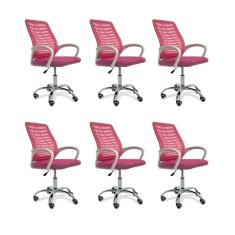 Kit 6 Cadeiras De Escritório Esteirinha Mesh Ergonômica Rosa