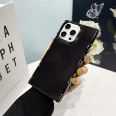 Capa de espelho de maquiagem luxuosa com revestimento quadrado brilhante para iPhone 15 14 12 13 11 Pro Max Plus Slim Soft TPU capa de pára-choque à prova de choque, preta, para iPhone 12