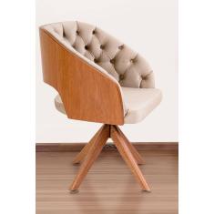 Poltrona Decorativa Mari Laminada Pé Giratório de Madeira Capitonê