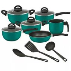 Conjunto de panelas verde 09 peças Antiaderente - Marpal