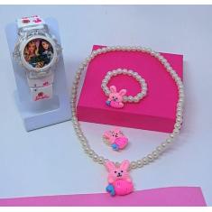 Kit Relógio Digital Crianças Pisca Led Luz Toca Musica Desenho Disney 