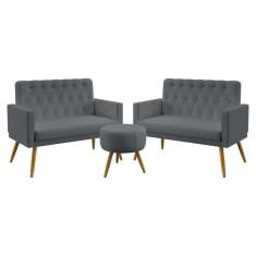 Kit 2 Poltronas Namoradeiras Decorativas Vega Com Rodapé E Botões Puff