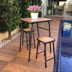 Conjunto De Mesa E 2 Bancos Preto P/ Área Externa Jardim - MetalCromo