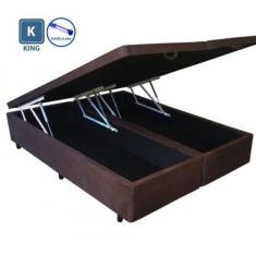 Cama Box KING SIZE com Bau Pistão a gás marrom sintético Bipartido - 1