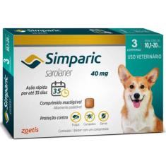 Antipulgas Zoetis Simparic 40mg para Cães 10,1 a 20 Kg - 3 Comprimidos