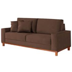 Sofá 4 Lugares Grecia Pé Madeira Tecido Suede 212cm Cor Marrom