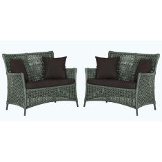 2 Sofás área Externa Igapó Alumínio Preta Corda Náutica E9 Verde