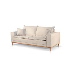 Sofá 3 Lugares Almofada Solta Base Madeira Linho Bege Claro Margot 2m 