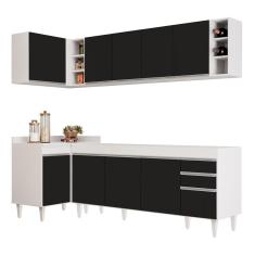 Armário De Cozinha Modulado De Canto Direito 5 Peças Cp43 Balcão Sem Tampo Branco/preto - Lumil
