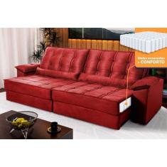 Sofá Retrátil Reclinável 2,50m Ascari Suede Velut Vermelho molas Ensac