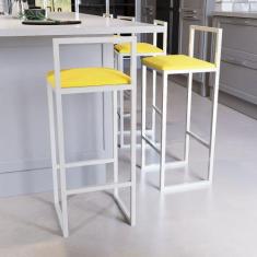 Jogo 4 Banqueta Alta Balcão Bistrô Industrial Branca Assento Estofado 