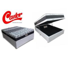 Conjunto Cama Box Baú Casal Viúva Medida Especial + Colchão Castor de 