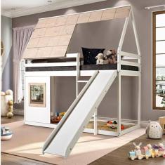 Cama Alta Cabana Noopy com Escorregador Branco/Cera Bege - Casatema, B