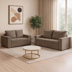 Conjunto de Sofá 5 Lugares Suede Urban 334cm Yescasa Bege